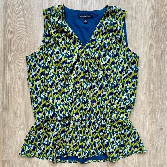 Banana Republic Green & Blue Peplum Wrap Top – Size Small - Picture 1 of 6